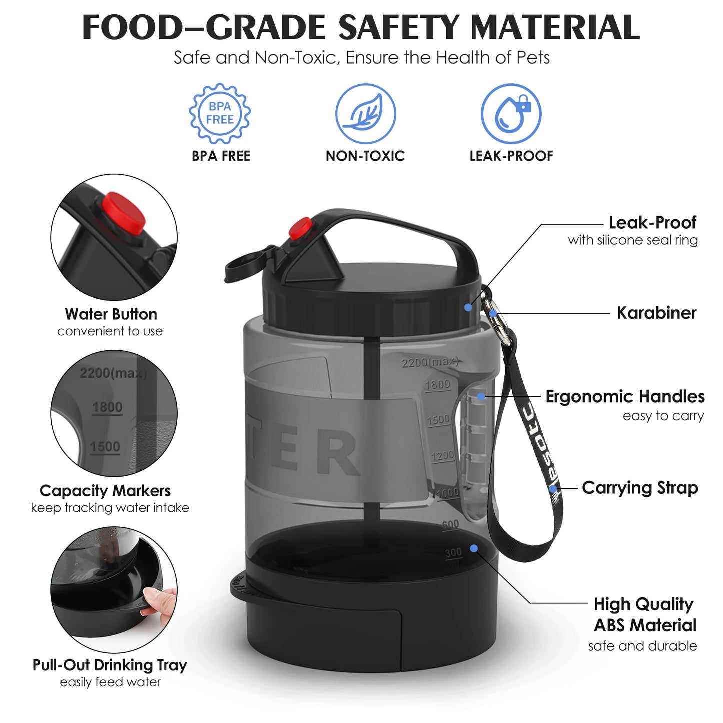 Trellivo™ 2-in-1 Pet Travel Water Bowl & Feeder, 95oz, Portable & Sturdy